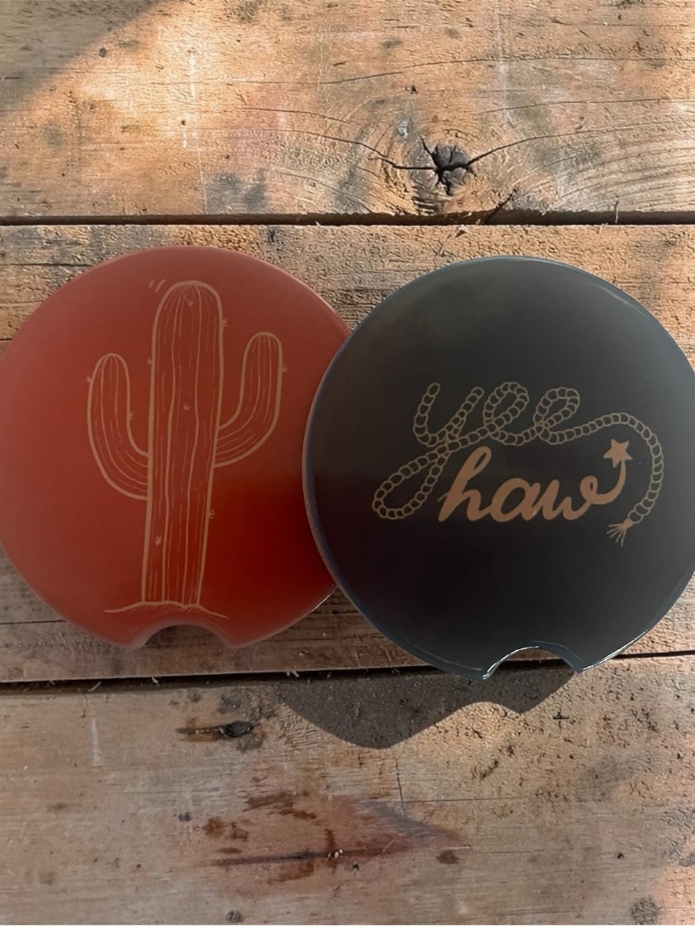 Ceramic Southwestern Cactus & Yeehaw Car Coasters